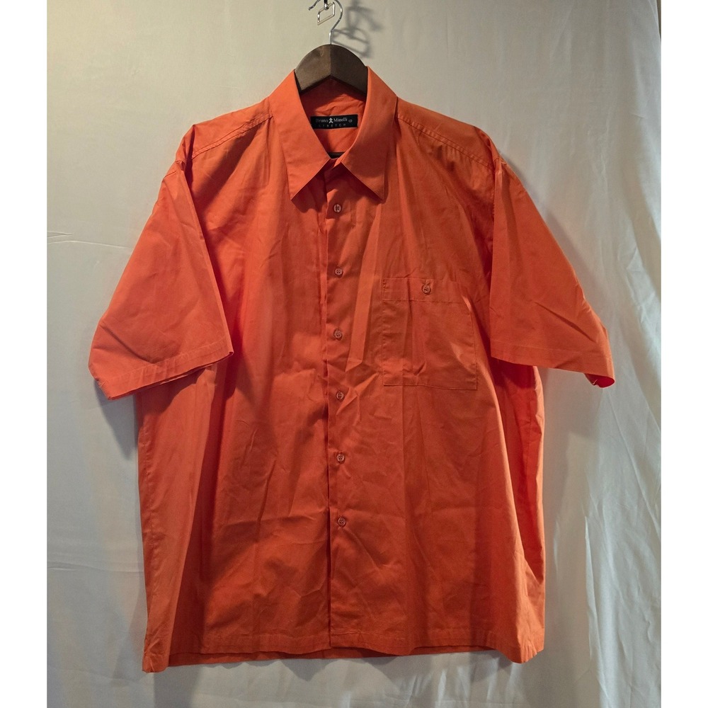Bruno Minelli Men's Orange Short Sleeve Stretch Button Down Shirt